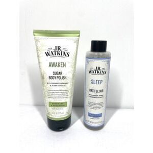 JR Watkins AWAKEN Sugar Body Polish Natural Scrub & SLEEP Bath Elixir 6oz Ea New